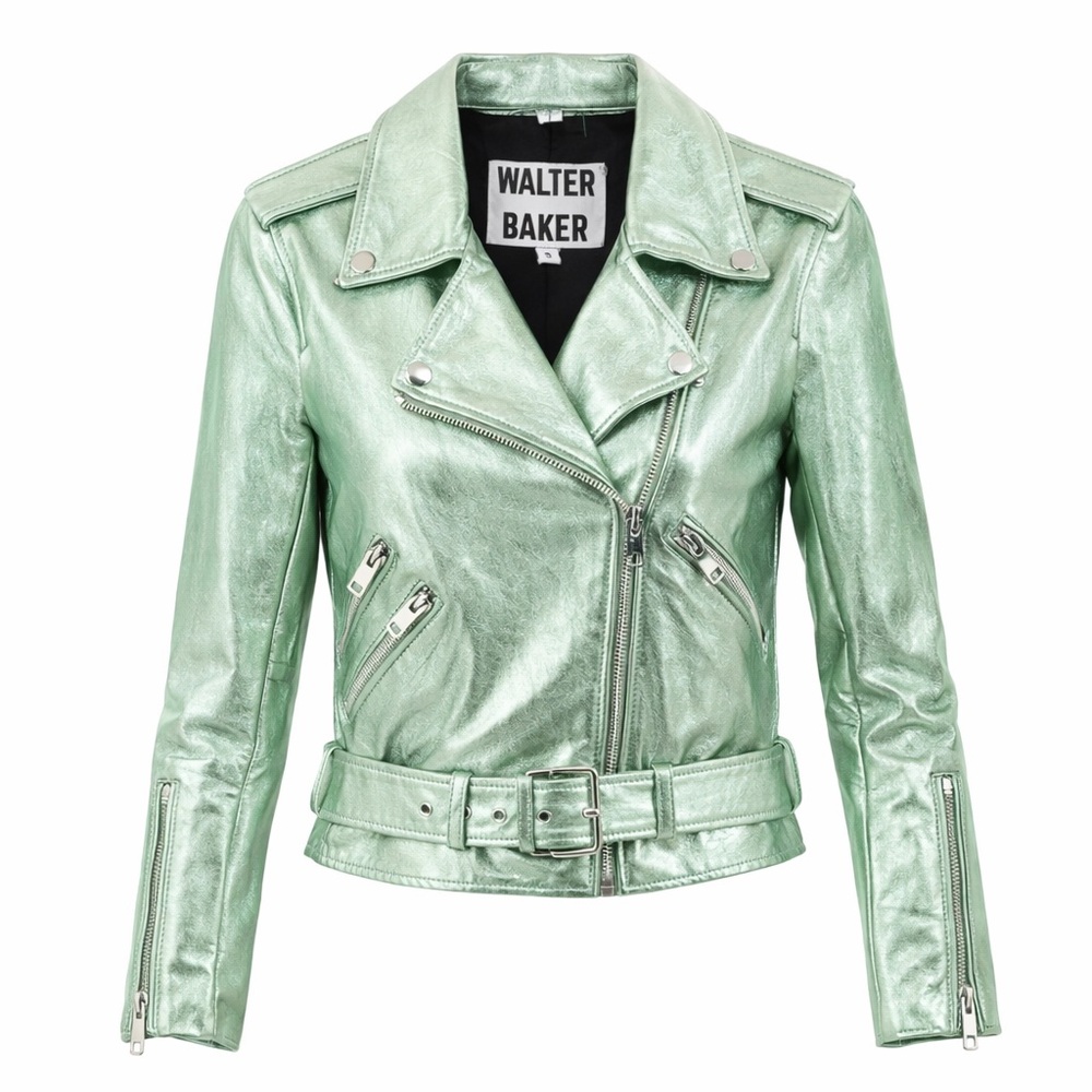 Walter Baker Allison Metallic Leather Moto Jacket -Lambskin - Size S NEW